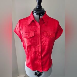 Delias red satin button up top us s